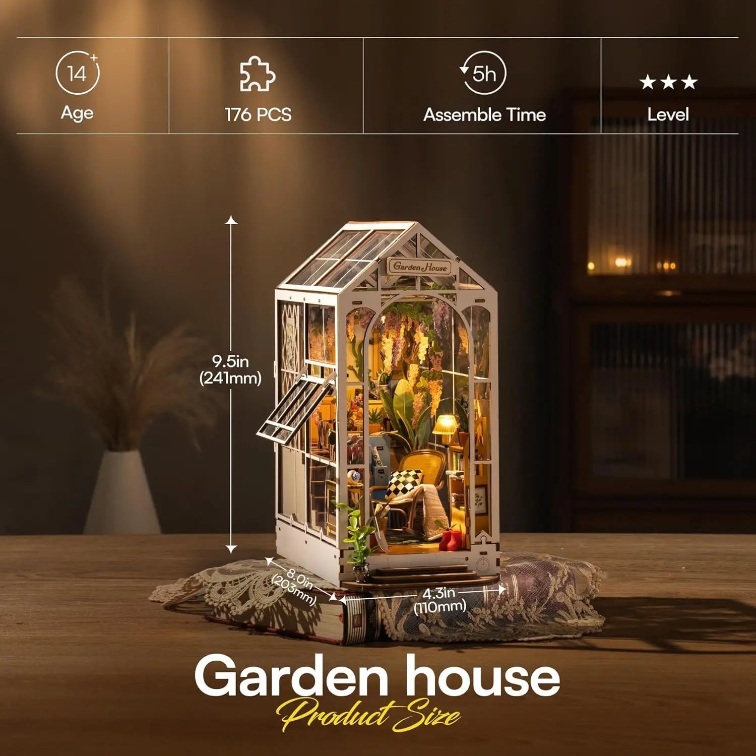 Garden Shed DIY Book Nook Kit with Furniture and LED Lamp 3D