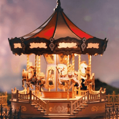 Wooden Puzzle Carousel Music Box With LED Lights